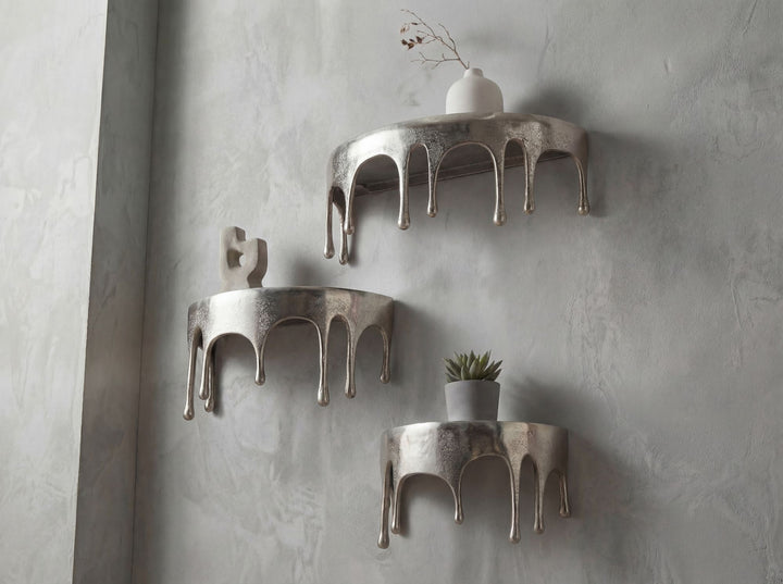 Sæt med 3 væghylder i aluminium - Sølvfarvet - Dråbedesign - Håndlavet