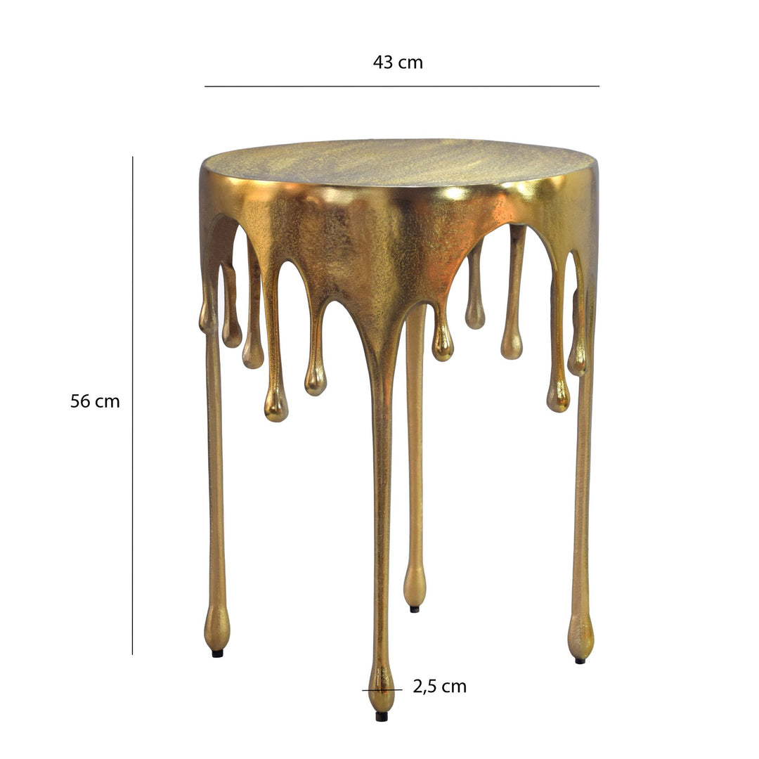 Rundt sidebord i aluminium - Ø43 cm - Guldfarvet - Dråbedesign - Håndlavet