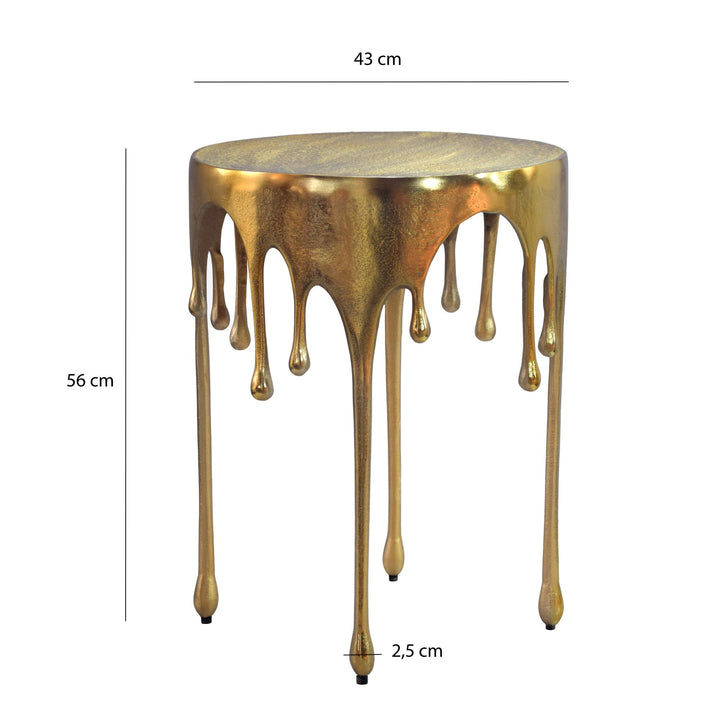 Rundt sidebord i aluminium - Ø43 cm - Guldfarvet - Dråbedesign - Håndlavet