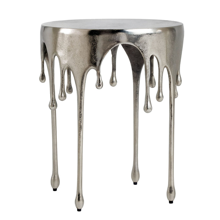 Rundt sidebord i aluminium - Ø43 cm - Sølvfarvet - Dråbedesign - Håndlavet