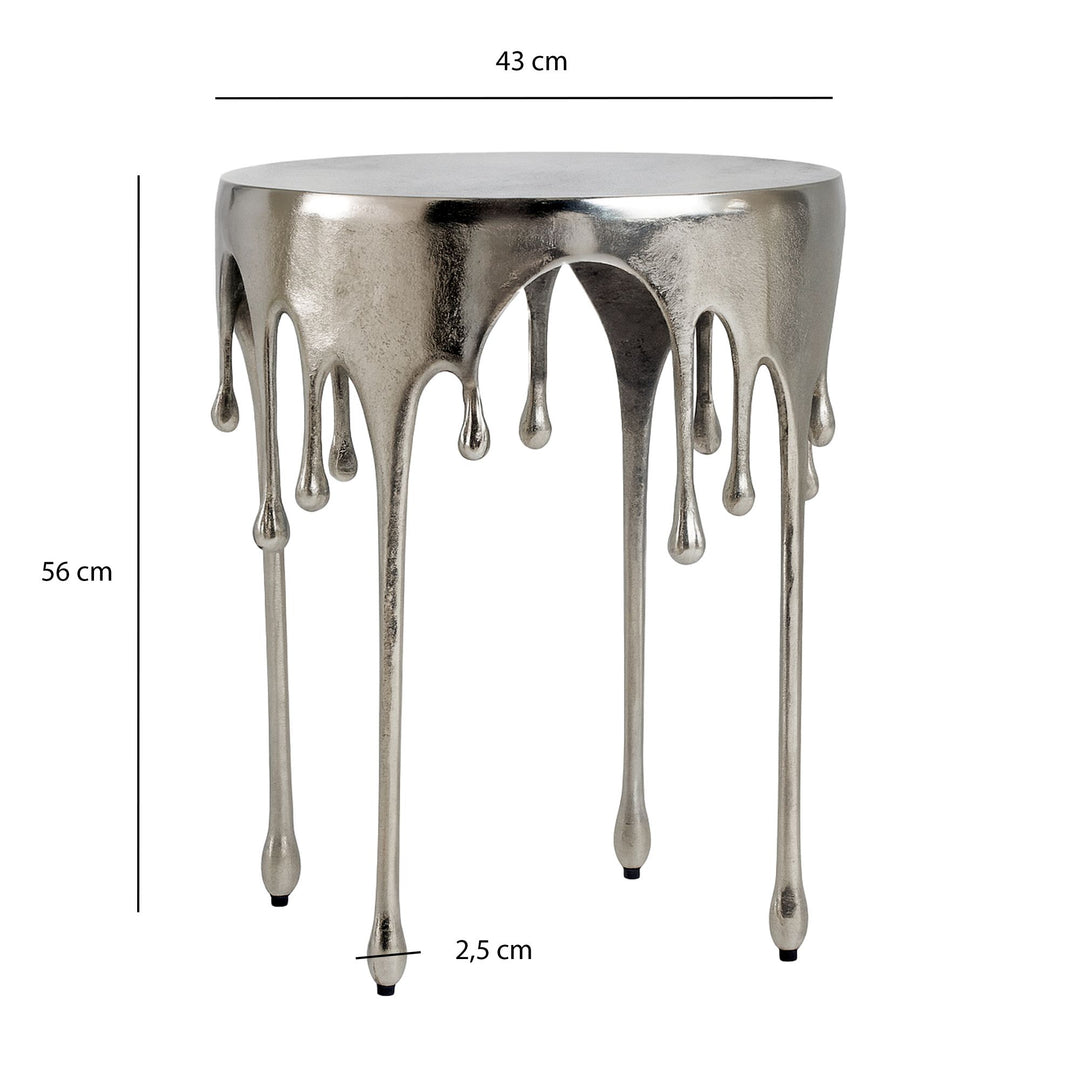 Rundt sidebord i aluminium - Ø43 cm - Sølvfarvet - Dråbedesign - Håndlavet