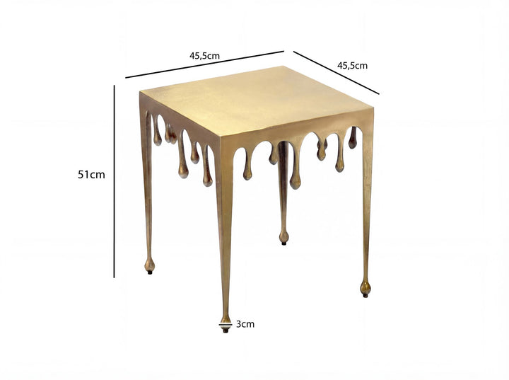Kvadratisk sidebord i aluminium - 45,5 cm - Guldfarvet - Dråbedesign - Håndlavet