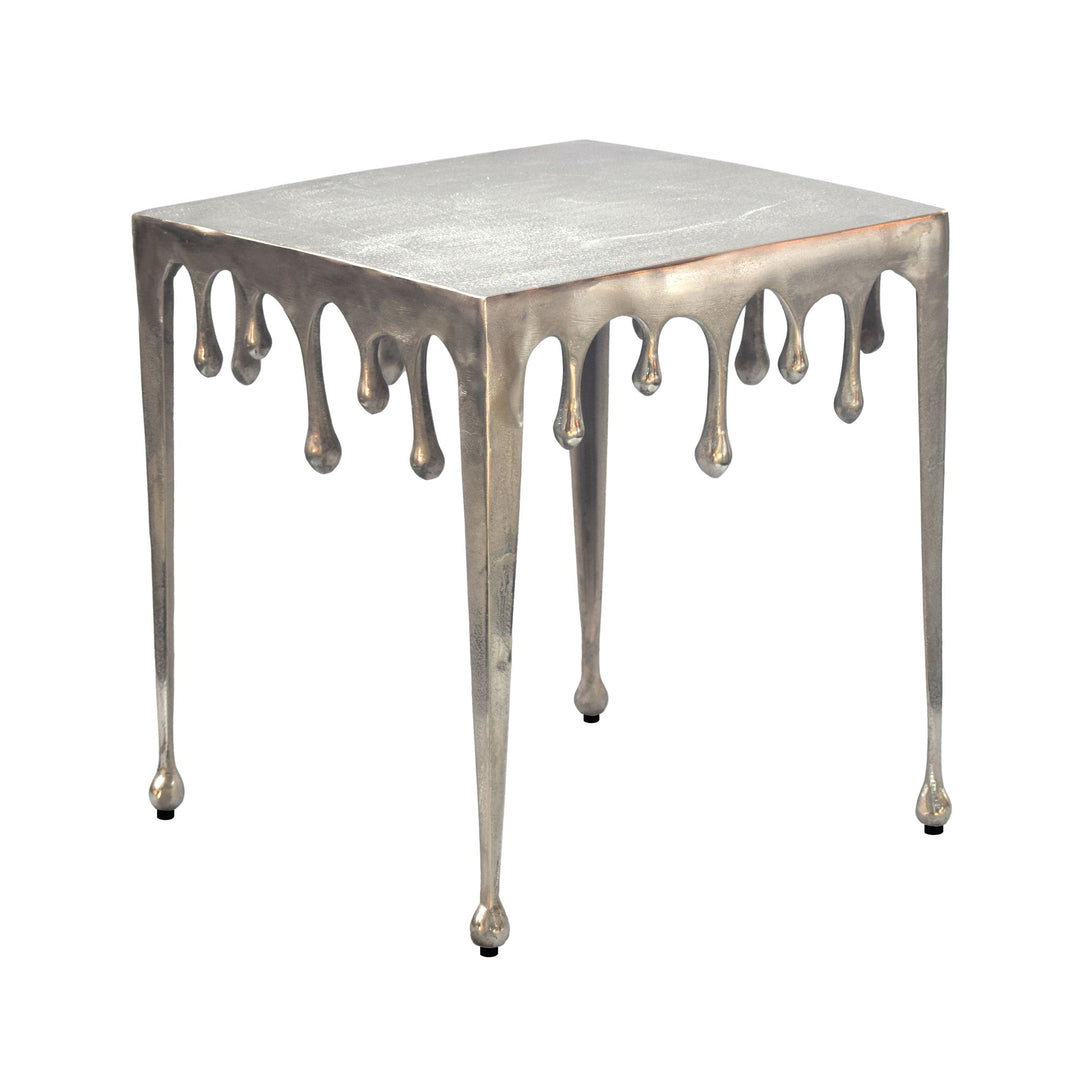 Kvadratisk sidebord i aluminium - 45,5 cm - Sølvfarvet - Dråbedesign - Håndlavet