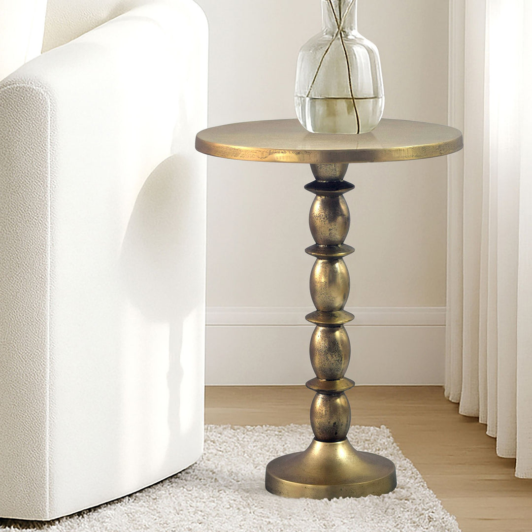 Sidebord i orientalsk design, guldfarvet 40cm aluminium rundbord, rå finish, designer sofabord dekorativt, håndlavet