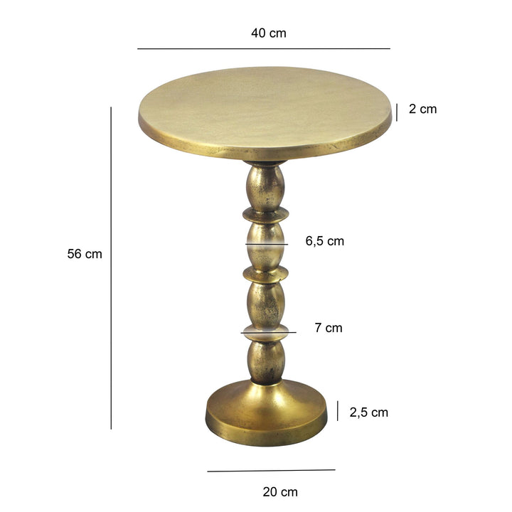 Sidebord i orientalsk design, guldfarvet 40cm aluminium rundbord, rå finish, designer sofabord dekorativt, håndlavet
