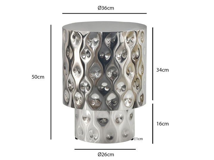 Rundt sidebord i aluminium - Ø36 cm - Sølvfarvet - Håndlavet