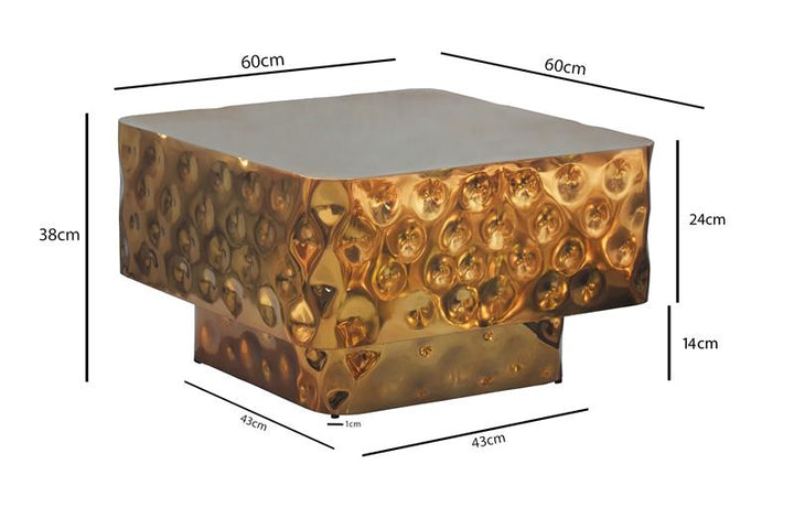 Kvadratisk sofabord i aluminium - 60 x 60 cm - Guldfarvet - Hamret design