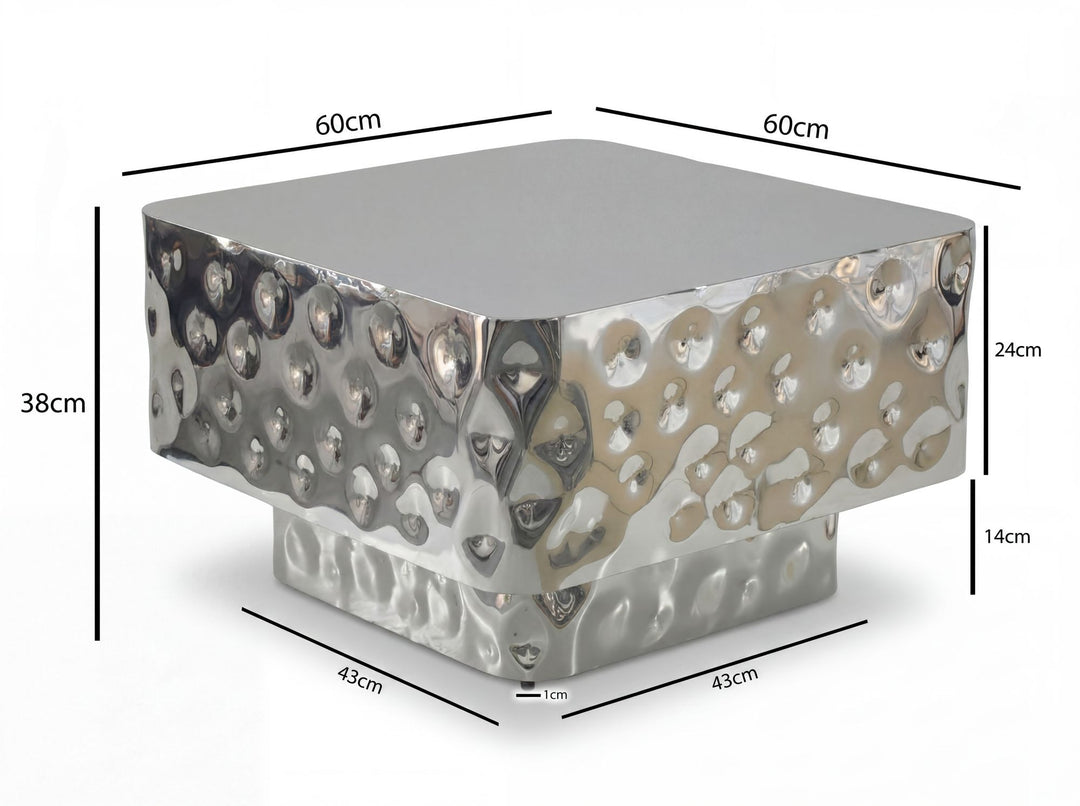 Kvadratisk sofabord i aluminium - 60 x 60 cm - Sølvfarvet - Hamret design