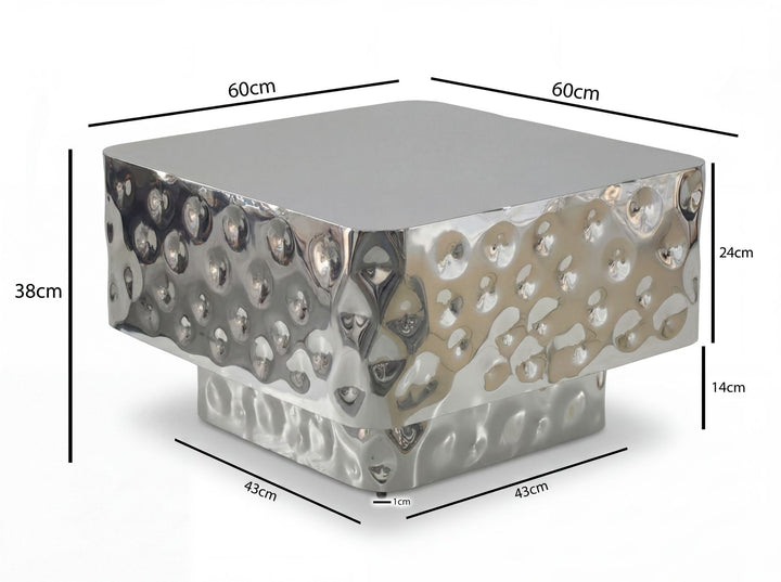 Kvadratisk sofabord i aluminium - 60 x 60 cm - Sølvfarvet - Hamret design