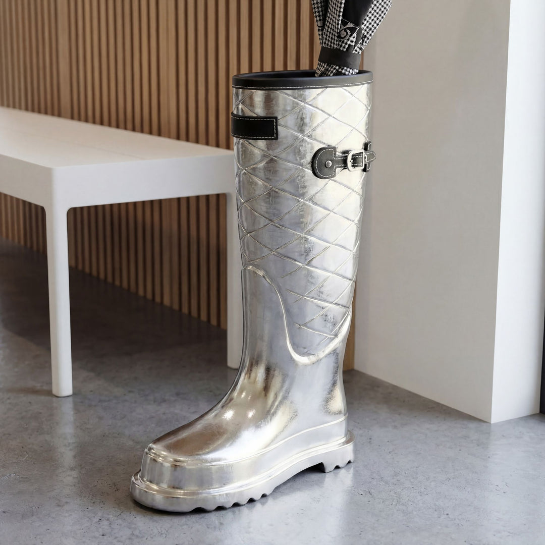 Paraplystativ i aluminium - 44 cm - Sølv - Støvleform - Håndlavet