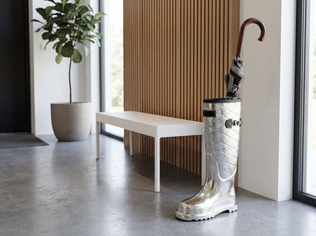 Paraplystativ i aluminium - 44 cm - Sølv - Støvleform - Håndlavet