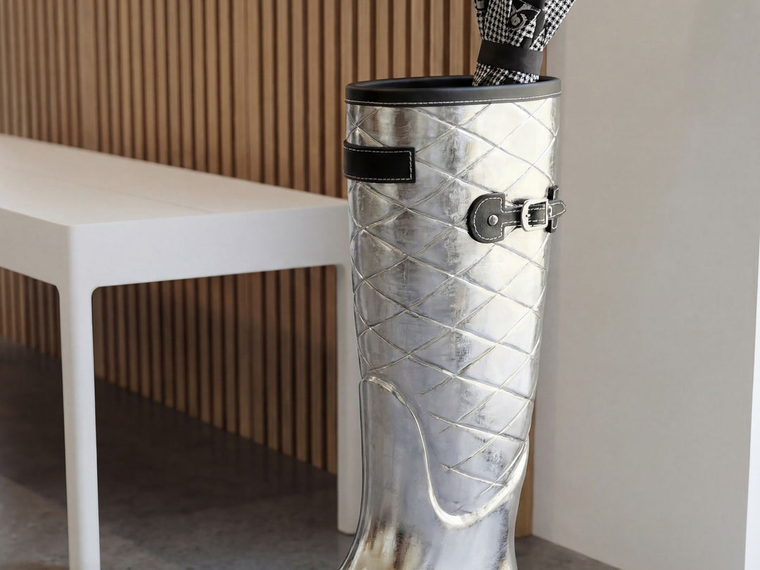 Paraplystativ i aluminium - 44 cm - Sølv - Støvleform - Håndlavet