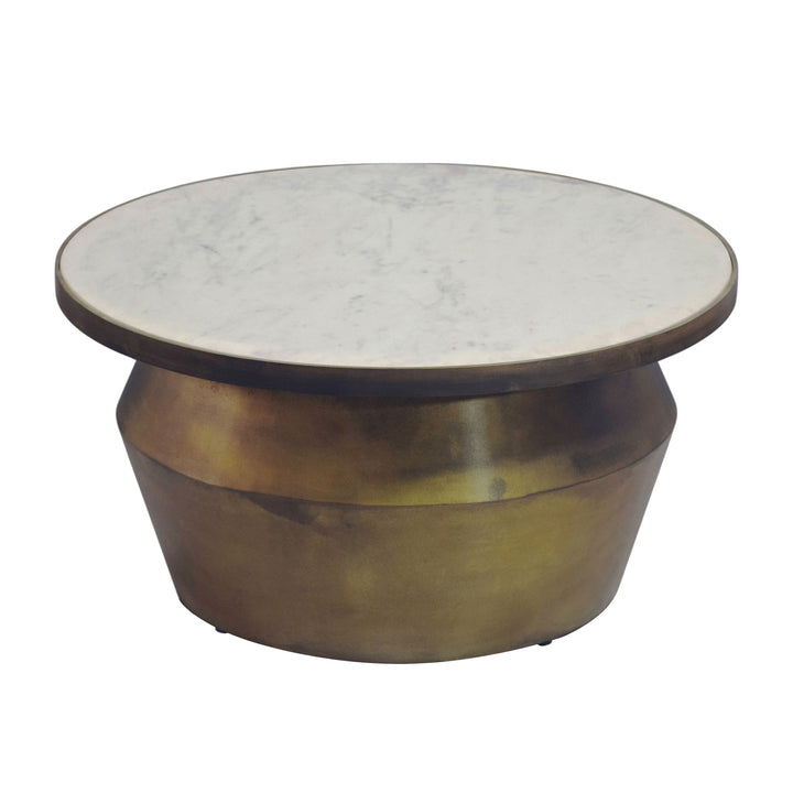 Sofabord 60 cm med hvid marmorbordplade – rundt sofabord i aluminium – moderne designbord og loungebord – elegant håndlavet sidebord til stuen