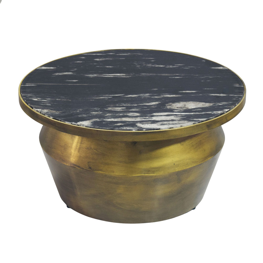 Sofabord 60 cm med sort marmorbordplade – rundt sofabord i aluminium – moderne designbord og loungebord – elegant håndlavet sidebord til stuen