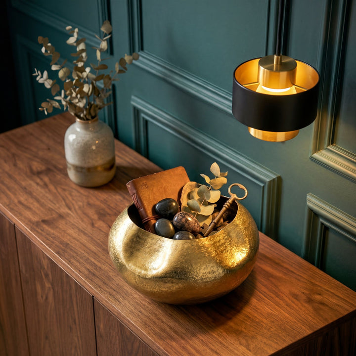 Dekorativ vase i aluminium - 30 cm - Guldfarvet - Håndlavet