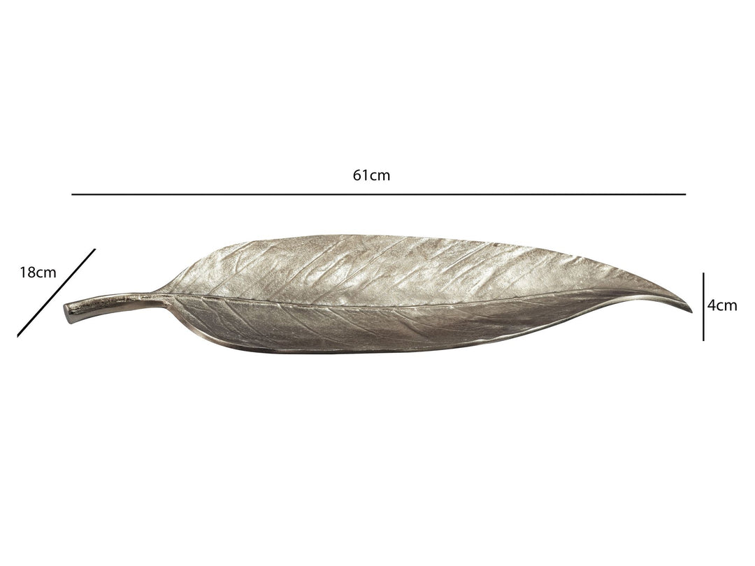 Dekorationsskål i aluminium - Bladdesign - 61 cm - Sølvfarvet - Håndlavet