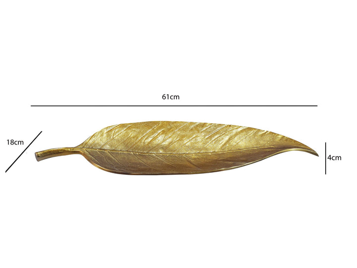 Dekorationsskål i aluminium - Bladdesign - 61 cm - Guldfarvet - Håndlavet