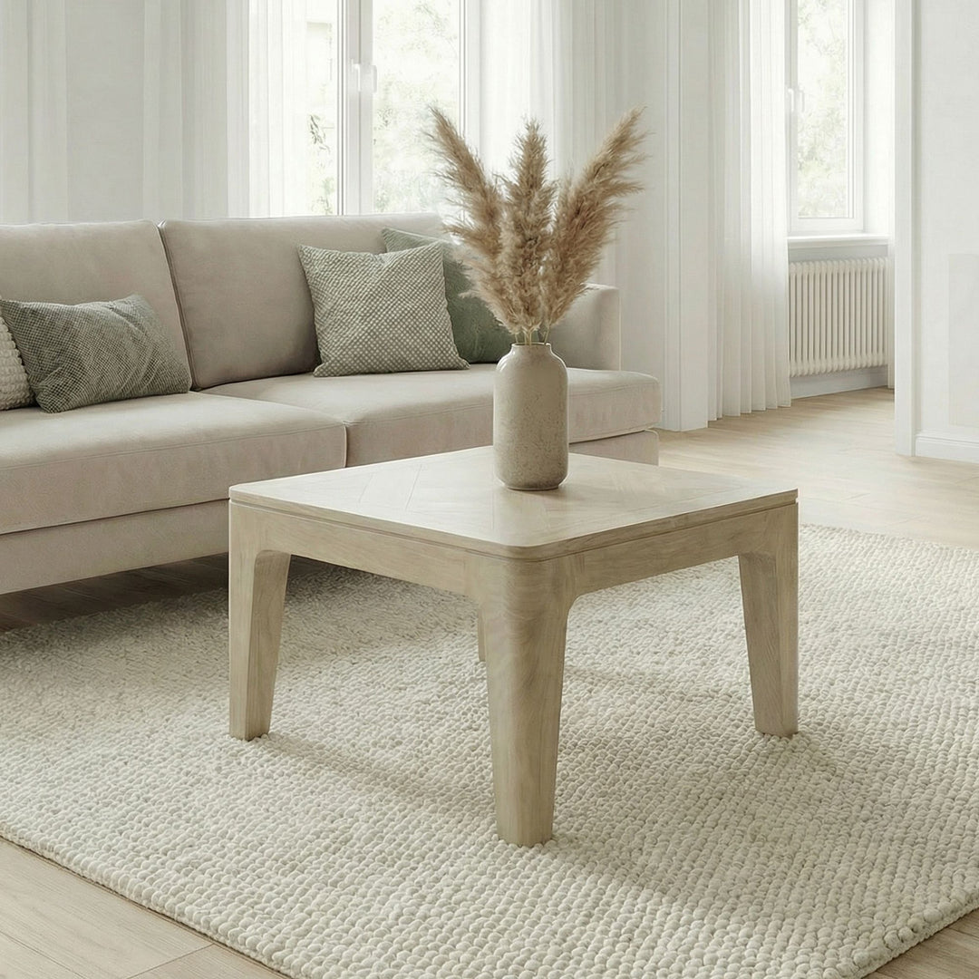 Kvadratisk sofabord i massivt mangotræ - 60 x 60 cm - White Wash