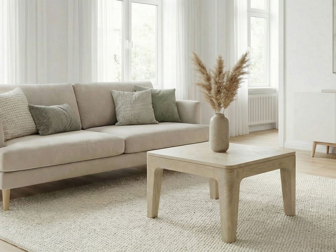 Kvadratisk sofabord i massivt mangotræ - 60 x 60 cm - White Wash
