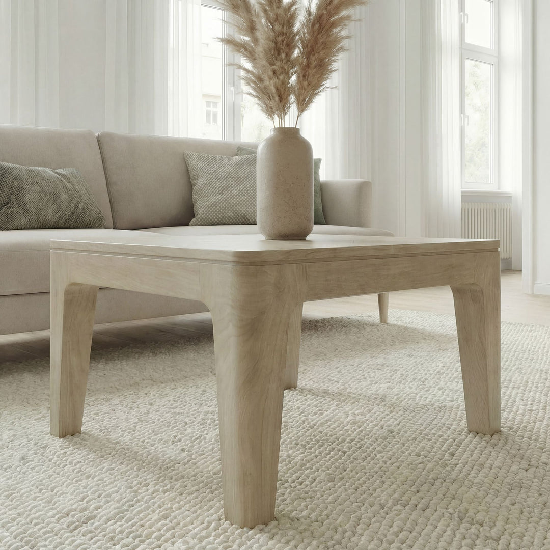Kvadratisk sofabord i massivt mangotræ - 60 x 60 cm - White Wash