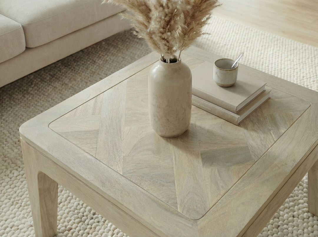 Kvadratisk sofabord i massivt mangotræ - 60 x 60 cm - White Wash