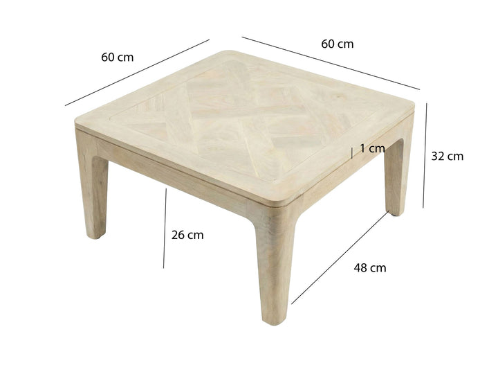 Kvadratisk sofabord i massivt mangotræ - 60 x 60 cm - White Wash