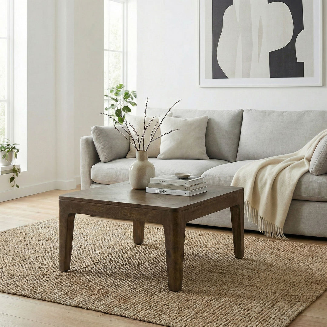Kvadratisk sofabord i massivt mangotræ - 60 x 60 cm - Valnød finish