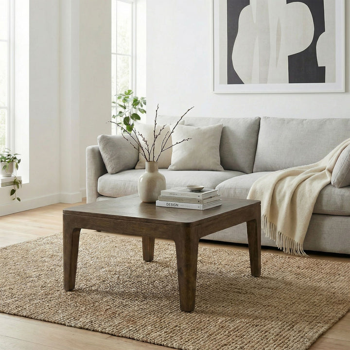 Kvadratisk sofabord i massivt mangotræ - 60 x 60 cm - Valnød finish