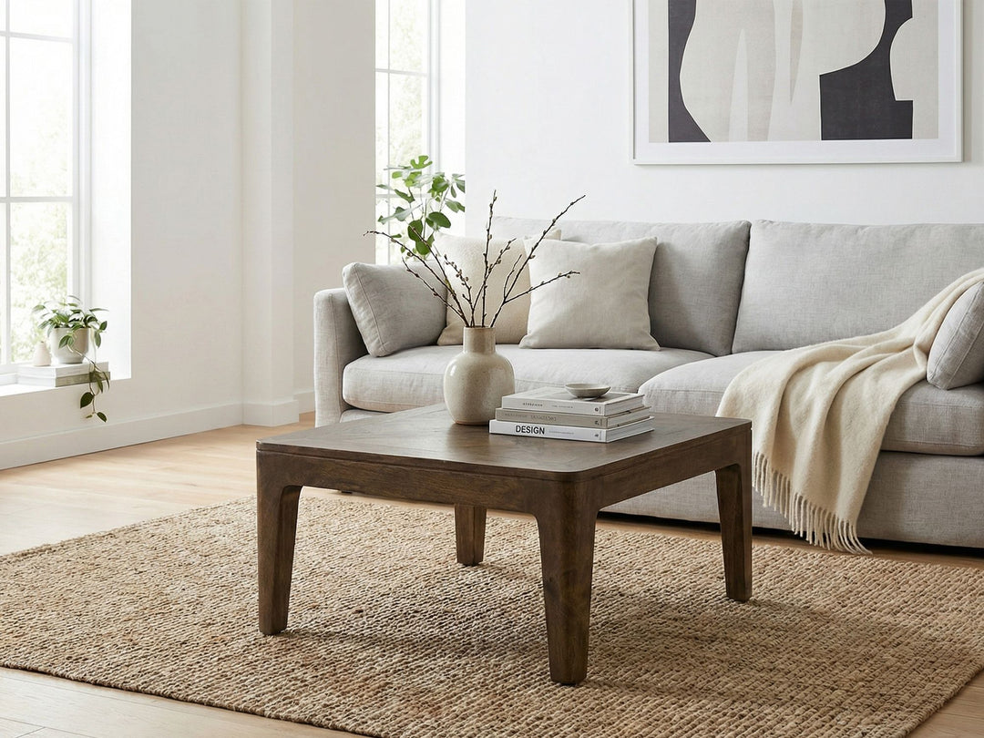 Kvadratisk sofabord i massivt mangotræ - 60 x 60 cm - Valnød finish