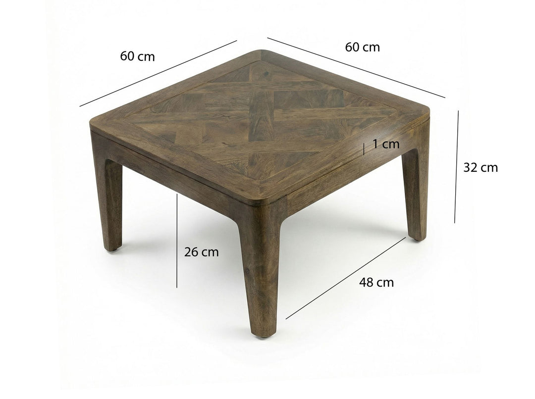 Kvadratisk sofabord i massivt mangotræ - 60 x 60 cm - Valnød finish