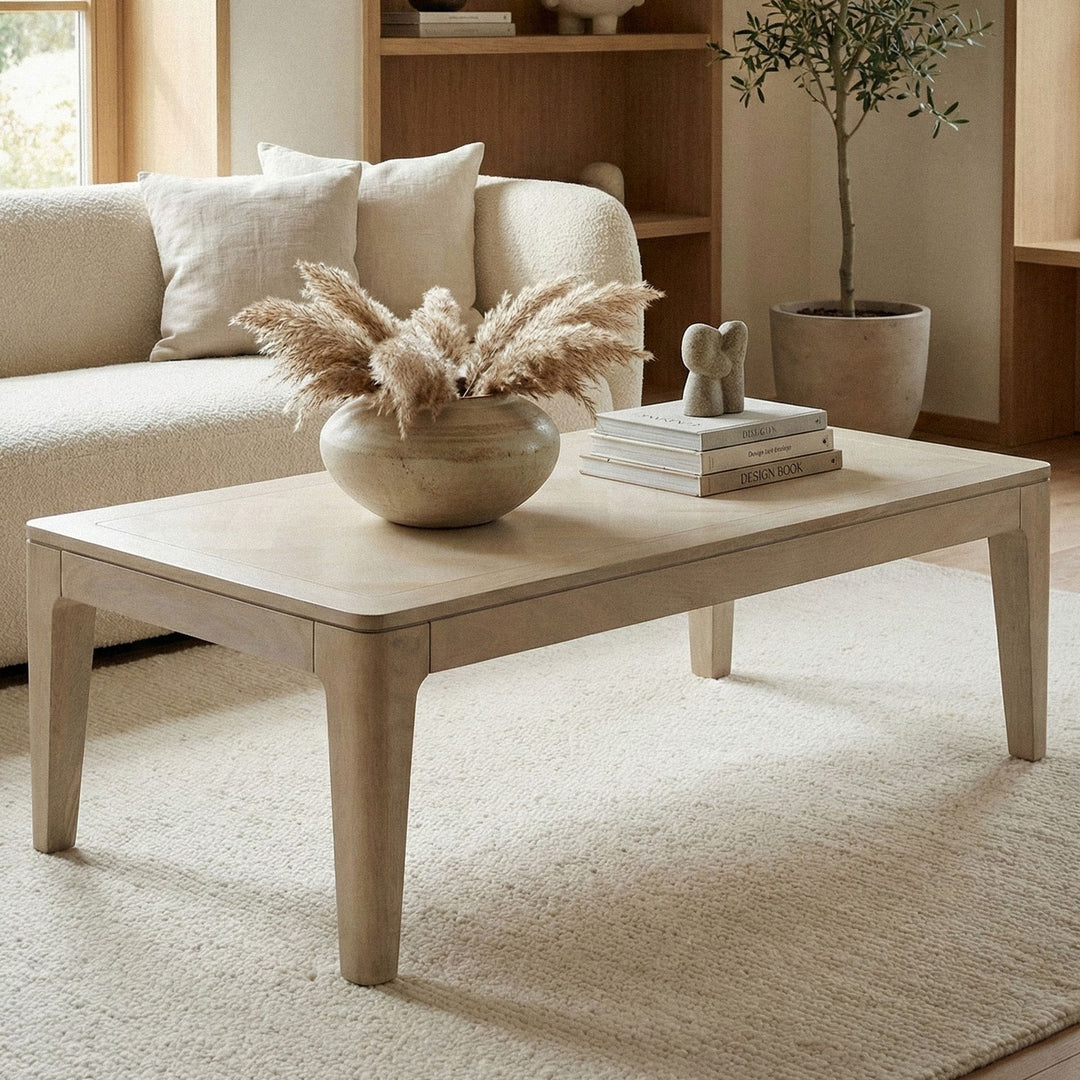 Sofabord 120 x 60 cm, massivt mangotræ, hvidvasket, håndlavet