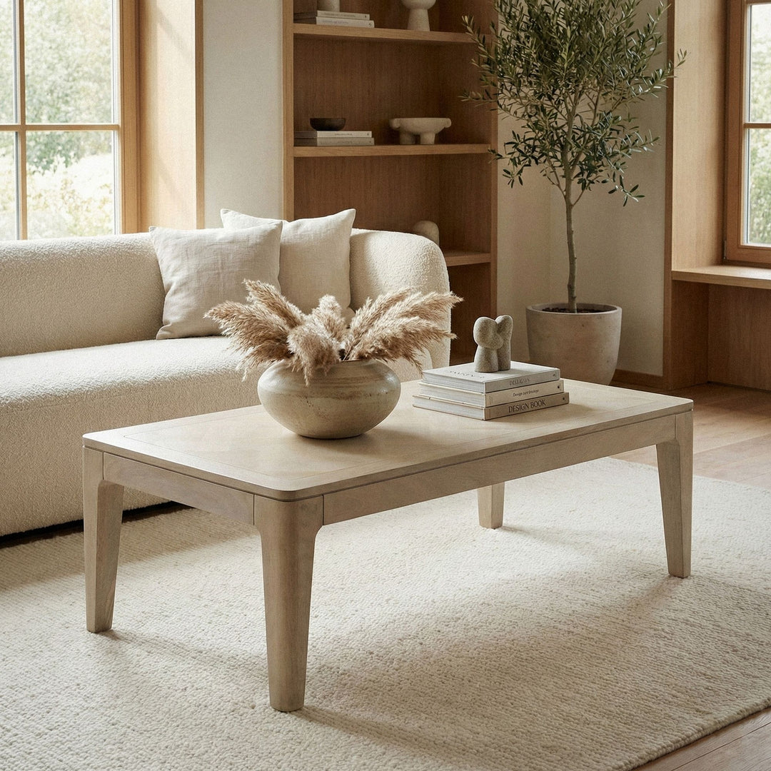 Sofabord 120 x 60 cm, massivt mangotræ, hvidvasket, håndlavet