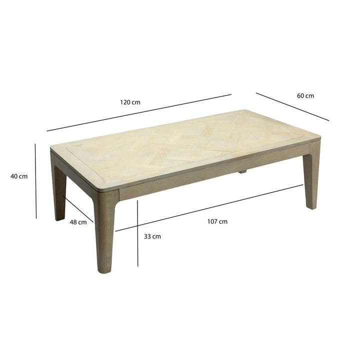 Sofabord 120 x 60 cm, massivt mangotræ, hvidvasket, håndlavet