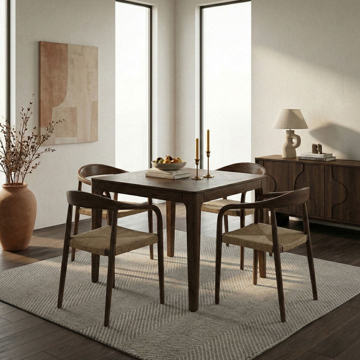 Massivt træ spisebord 80x80 cm valnød finish - firkantet træ spisebord - moderne køkkenbord til 4 personer, håndlavet