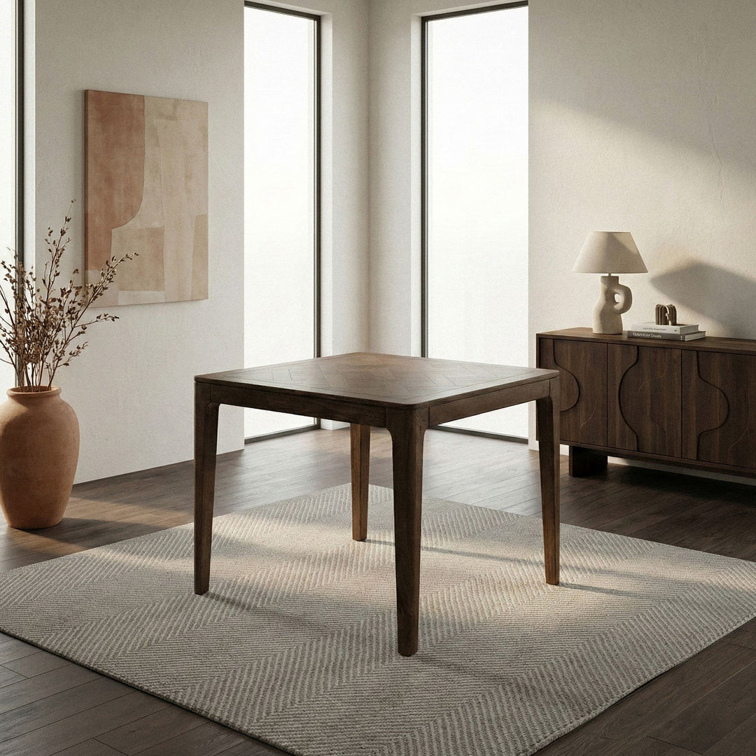 Massivt træ spisebord 80x80 cm valnød finish - firkantet træ spisebord - moderne køkkenbord til 4 personer, håndlavet