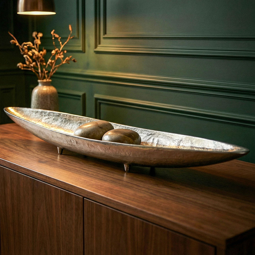 Dekorationsskål i aluminium - 60 cm -  Sølvfarvet - Håndlavet