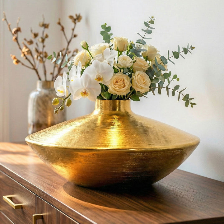 Dekorativ vase i aluminium - 35 cm - Guldfarvet - Håndlavet