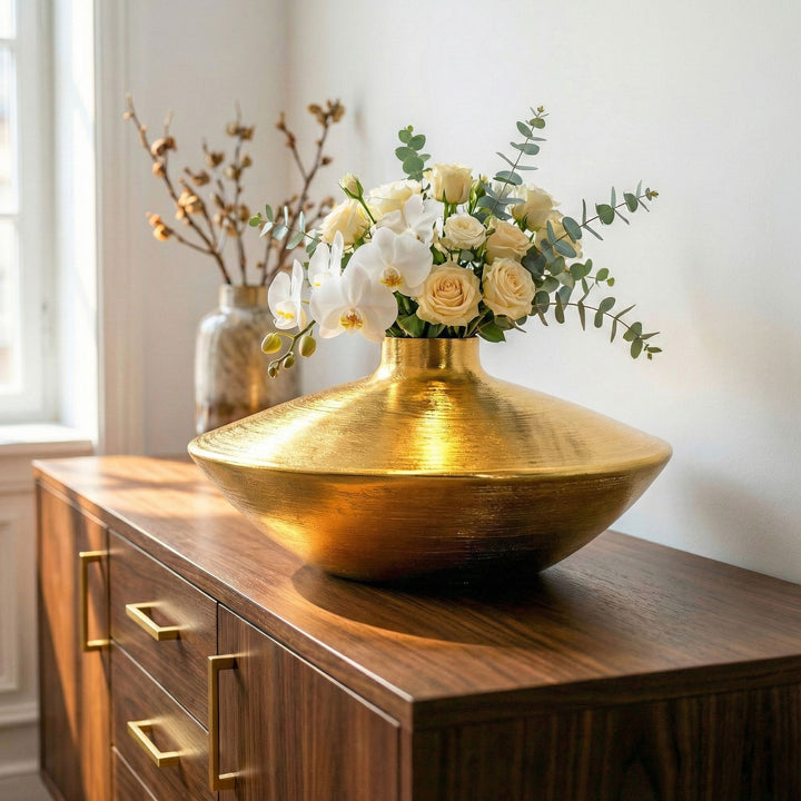 Dekorativ vase i aluminium - 35 cm - Guldfarvet - Håndlavet