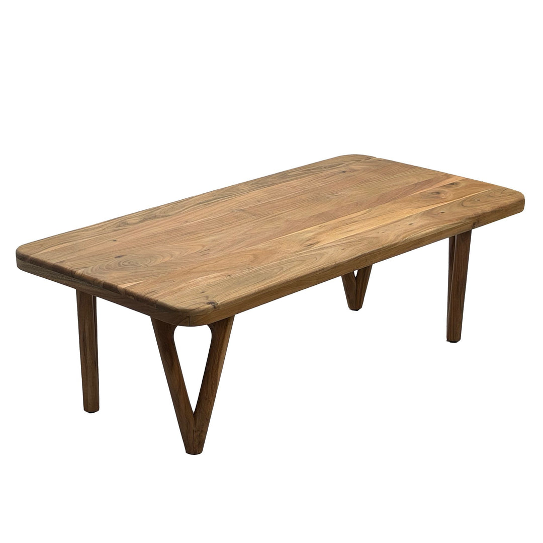 Sofabord i massivt akacietræ 120 cm - rektangulært stuebord - designer loungebord med afrundede hjørner, landligt, håndlavet