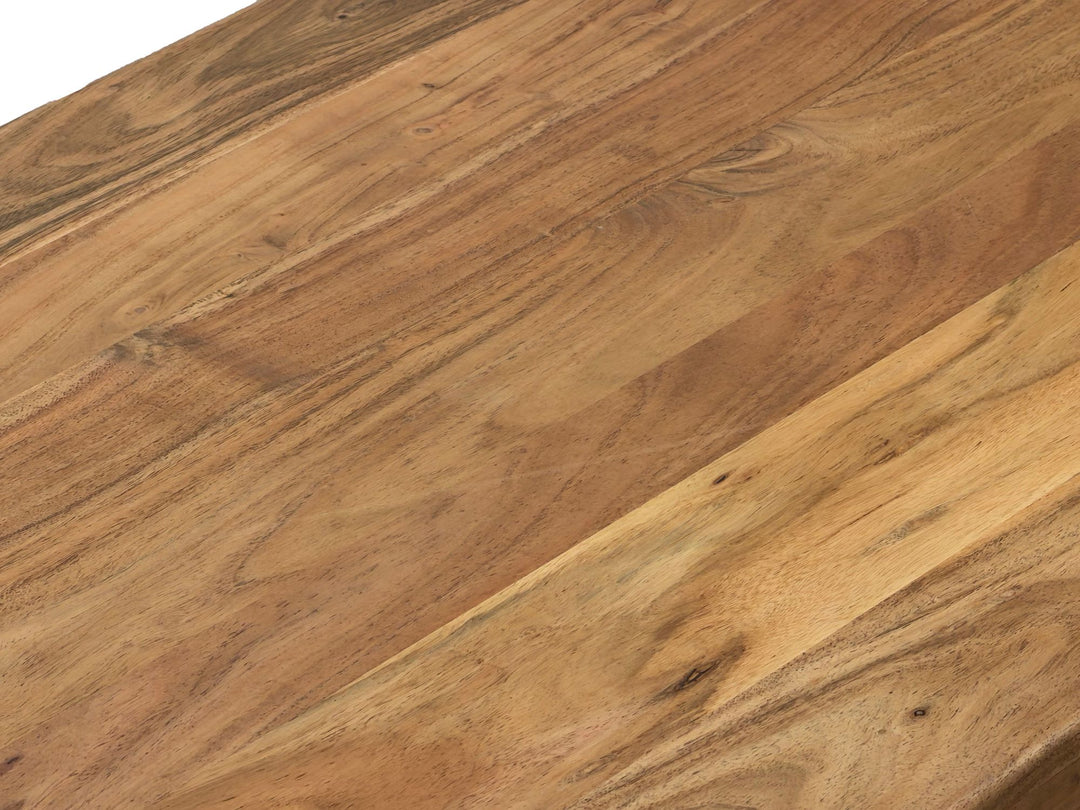 Sofabord i massivt akacietræ 120 cm - rektangulært stuebord - designer loungebord med afrundede hjørner, landligt, håndlavet