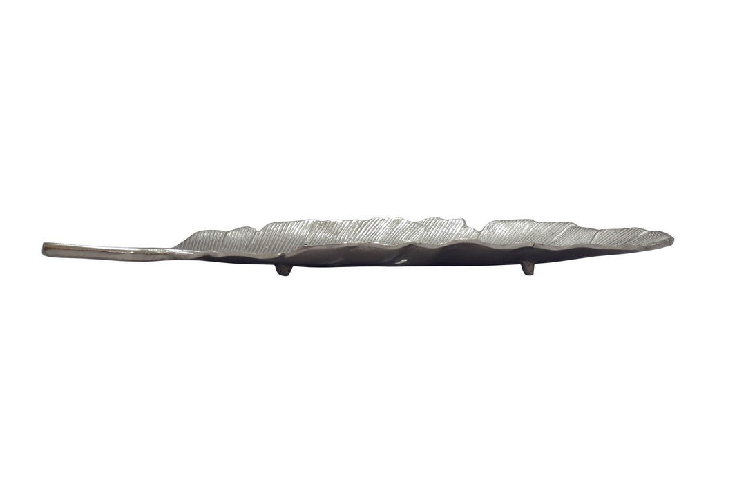 Dekorationsskål i aluminium - Bladdesign - 80 cm -  Sølvfarvet - Håndlavet