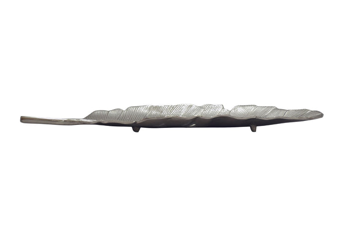 Dekorationsskål i aluminium - Bladdesign - 80 cm -  Sølvfarvet - Håndlavet