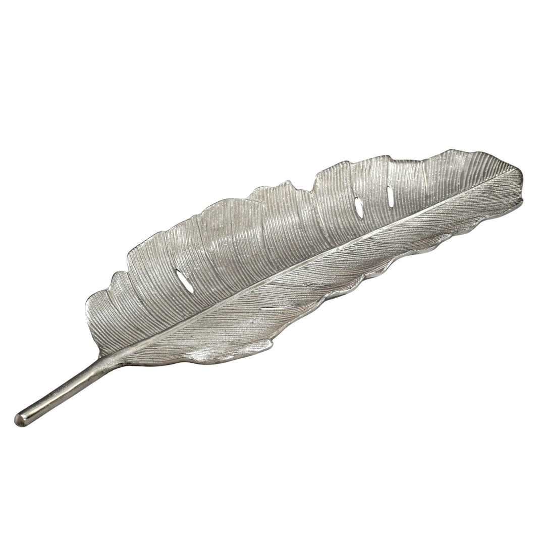 Dekorationsskål i aluminium - Bladdesign - 80 cm -  Sølvfarvet - Håndlavet