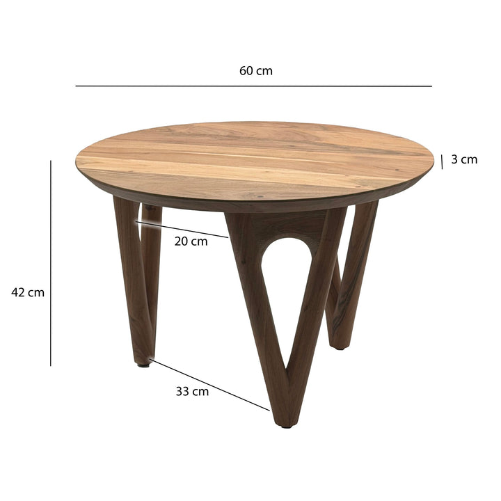 Rundt sofabord 60 cm stuebord akacie massivt træ - træsofabord - moderne loungebord - massivt designbord - landligt sidebord håndlavet