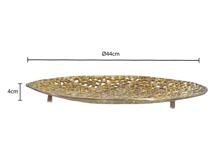 Rund dekorationsskål i aluminium med fod - Ø44 cm - Guldfarvet - Håndlavet