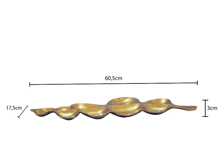 Dekorationsskål i aluminium - Bladdesign - 60,5 cm - Guldfarvet - Håndlavet