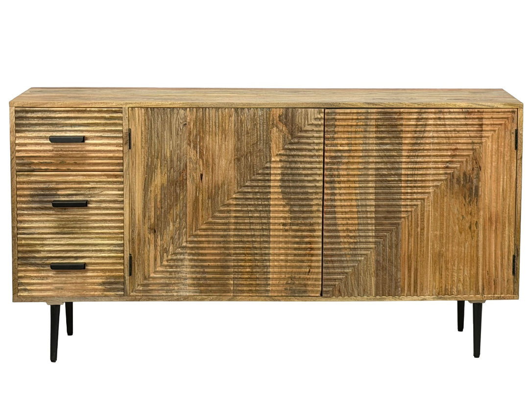 Håndlavet skænk i massivt træ 160cm - kommode med 2 låger og 3 skuffer