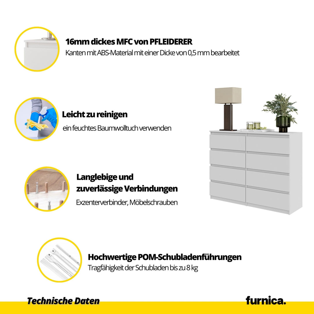 GABRIEL – kommode med 8 skuffer – antracitgrå / Wotan eg – H92 cm B120 cm D33 cm
