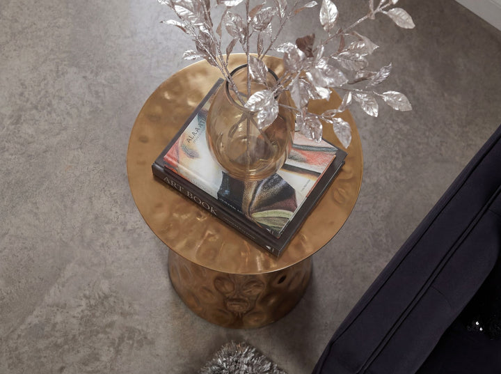Rundt sidebord i aluminium - Ø36 cm - Guld - Håndlavet