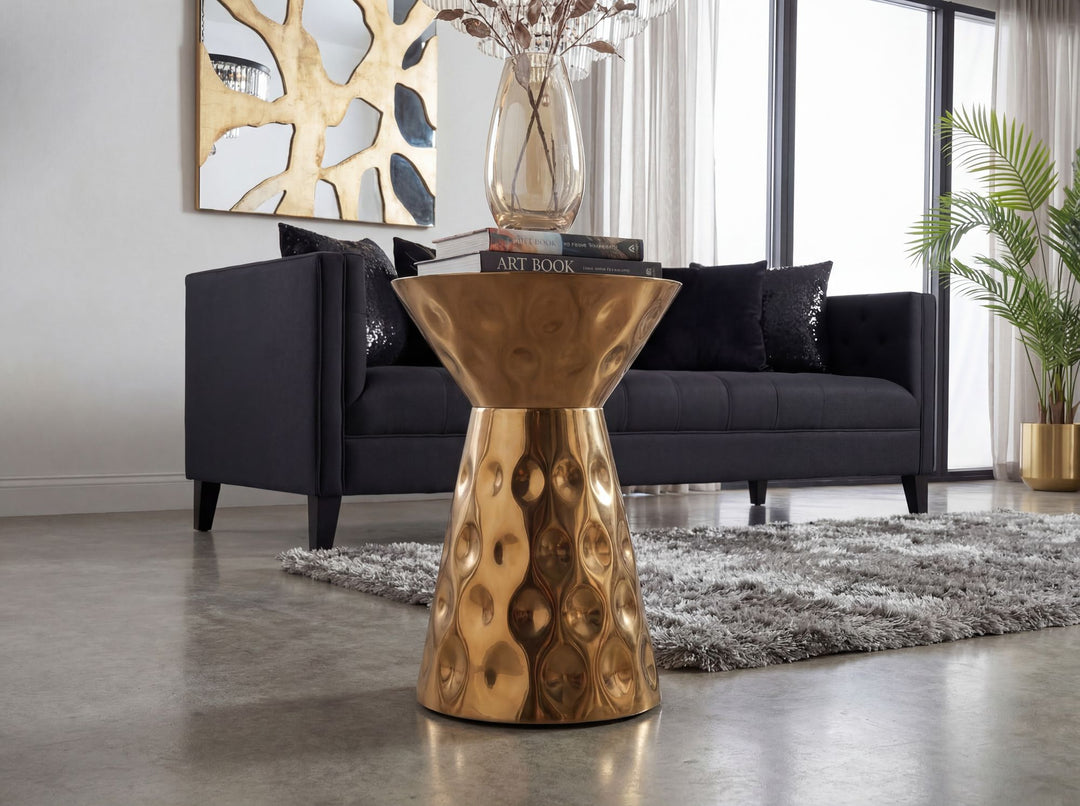 Rundt sidebord i aluminium - Ø36 cm - Guld - Håndlavet